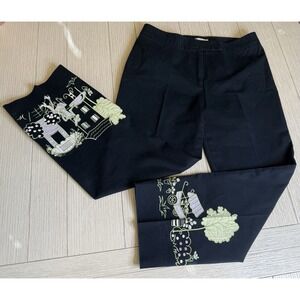 HAROLD'S  Women 4 Embroidered Pants Black Cotton Spandex 24.5" L Cafe Wine Artsy